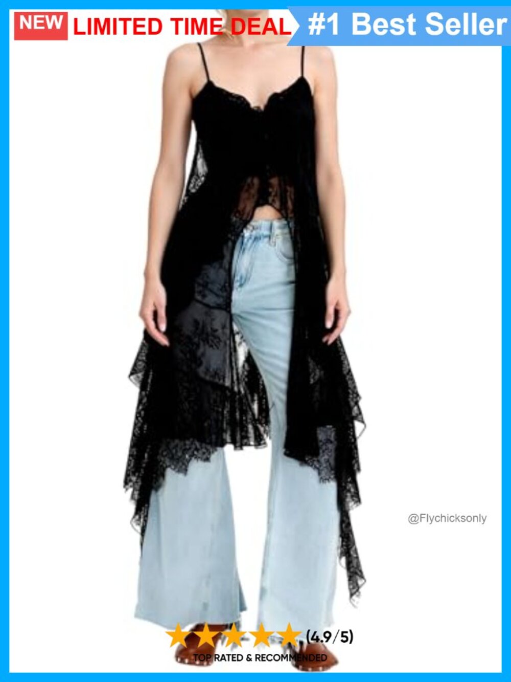 Lace Flowy Spaghetti Strap Sheer Long Cami Ruffle High Low Top